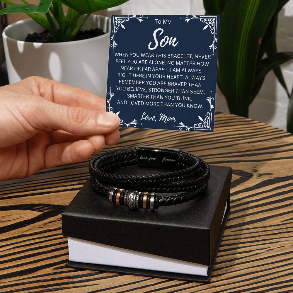 To My Son " Never Feel You Are Alone" Love Mom | Men's Bracelet