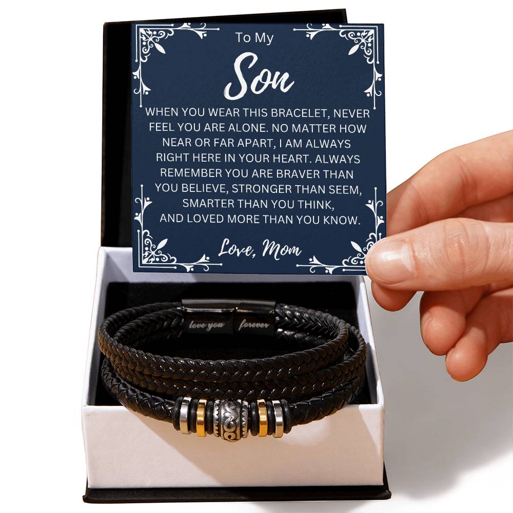 To My Son " Never Feel You Are Alone" Love Mom | Men's Bracelet