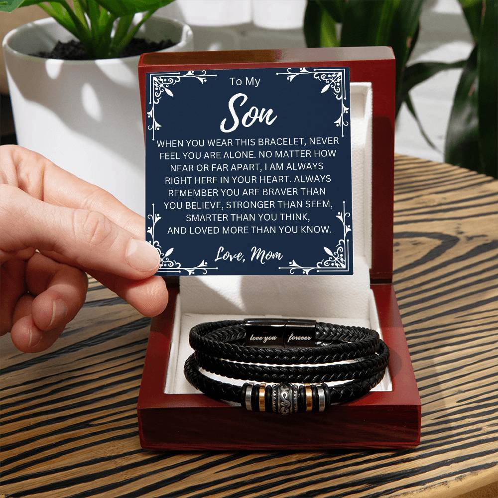 To My Son " Never Feel You Are Alone" Love Mom | Men's Bracelet