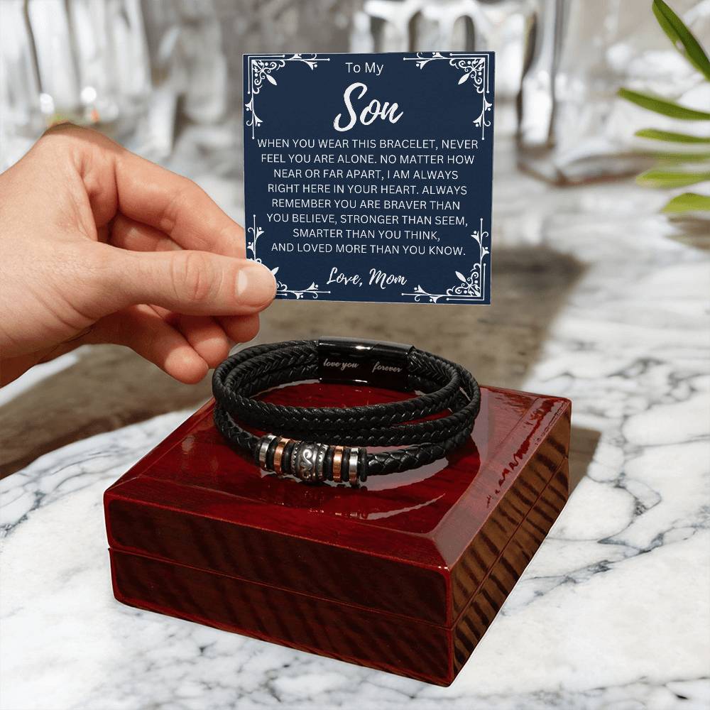 To My Son " Never Feel You Are Alone" Love Mom | Men's Bracelet