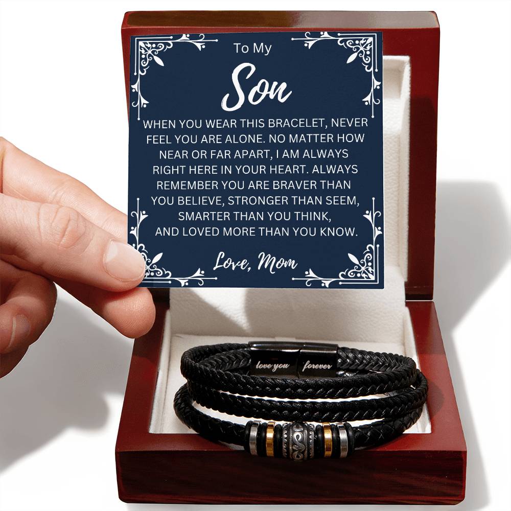 To My Son " Never Feel You Are Alone" Love Mom | Men's Bracelet